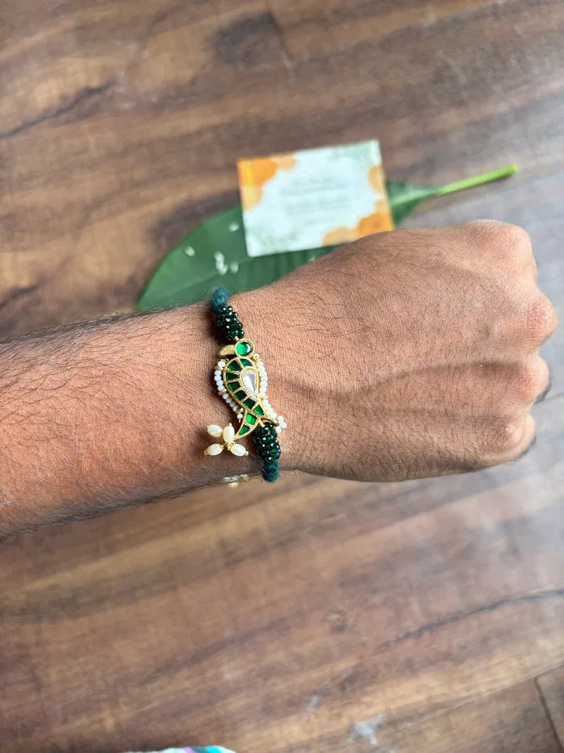 Panchhi Emerald Green Kundan Rakhi