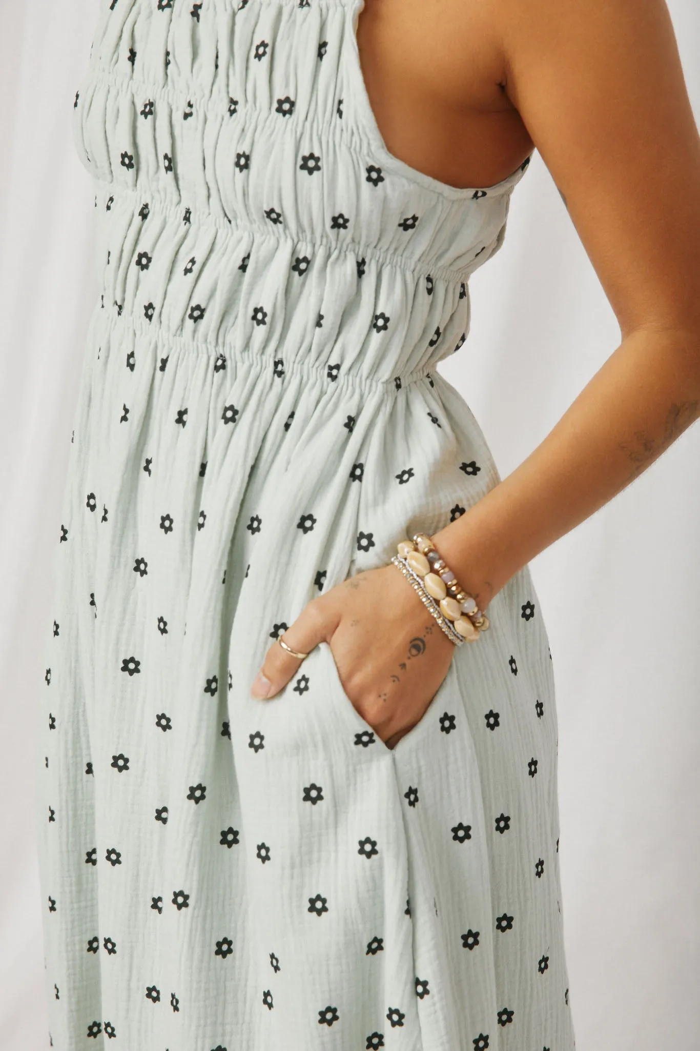 Polka Dot Tie Strap Smocked Dress