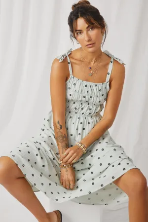 Polka Dot Tie Strap Smocked Dress