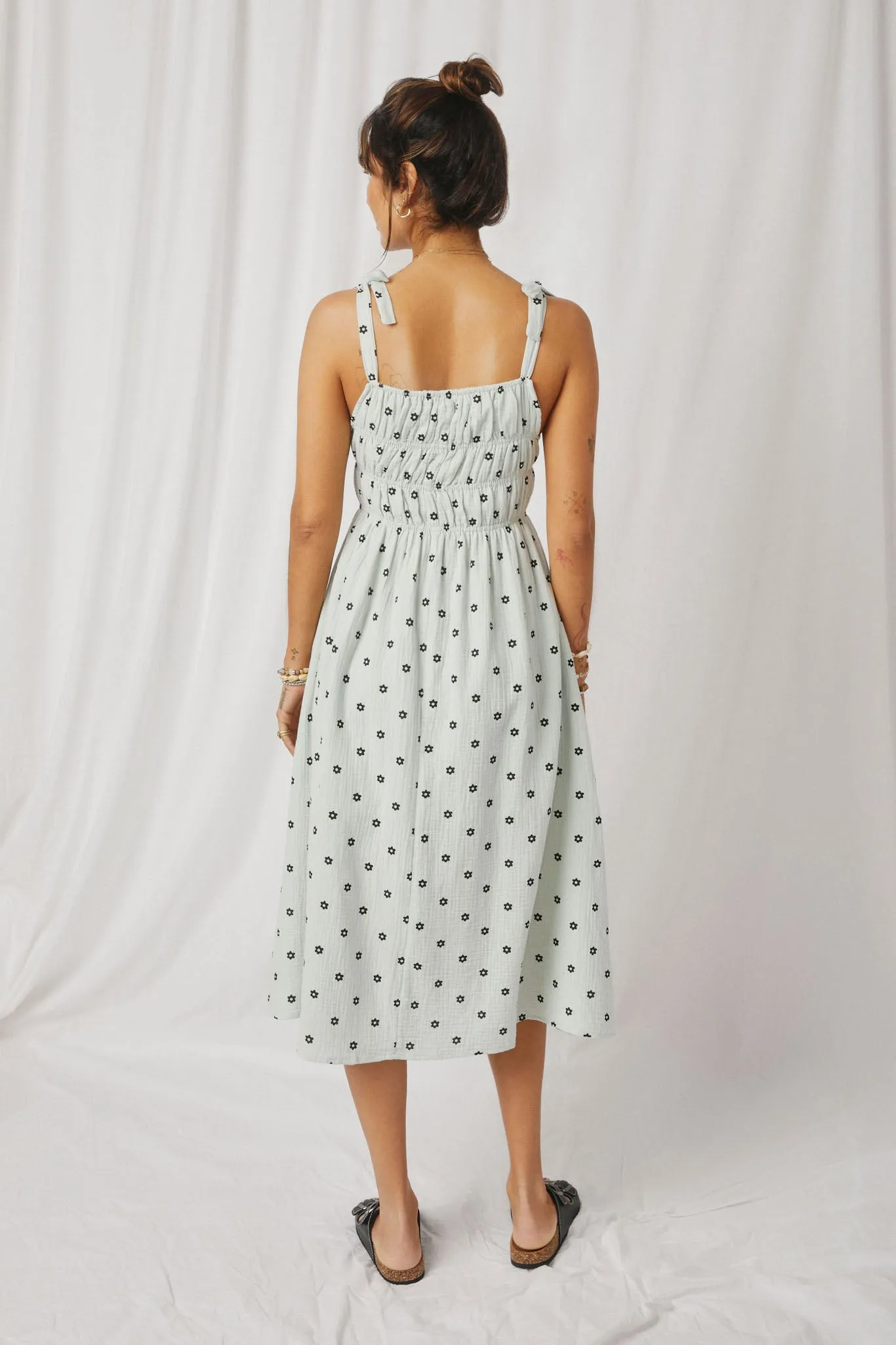 Polka Dot Tie Strap Smocked Dress