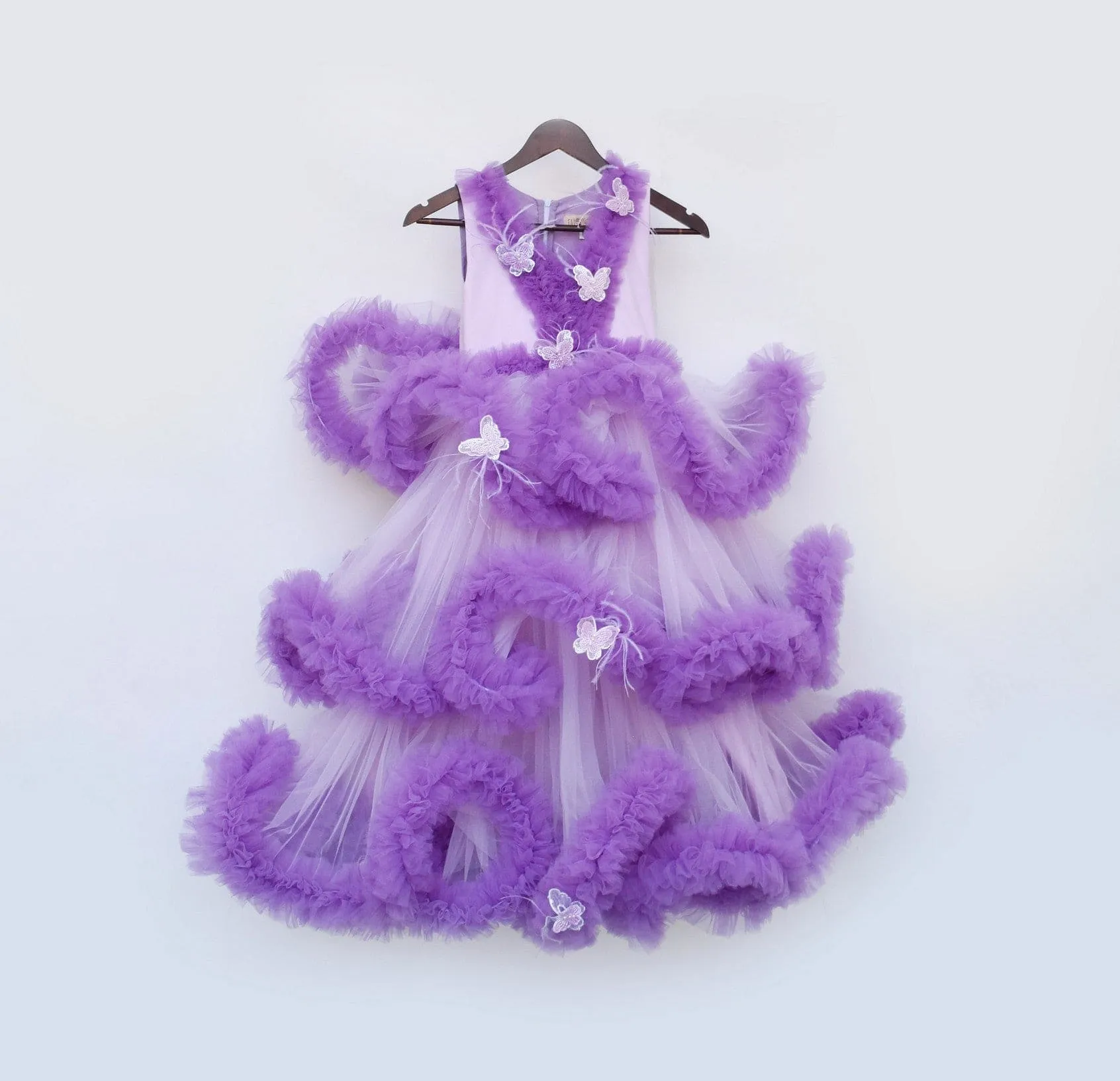 Pre Order: Purple Net Ruffel Gown