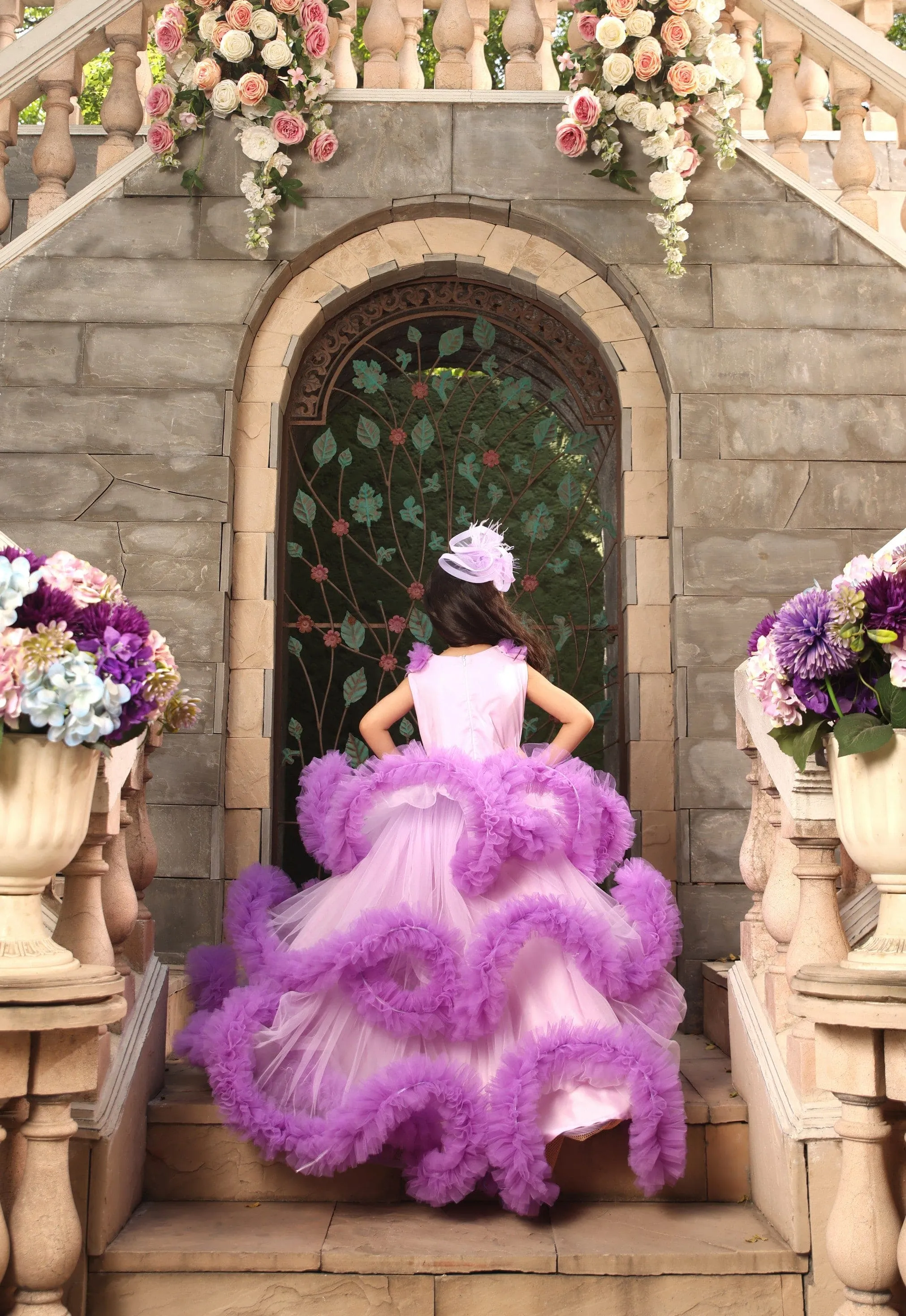 Pre Order: Purple Net Ruffel Gown