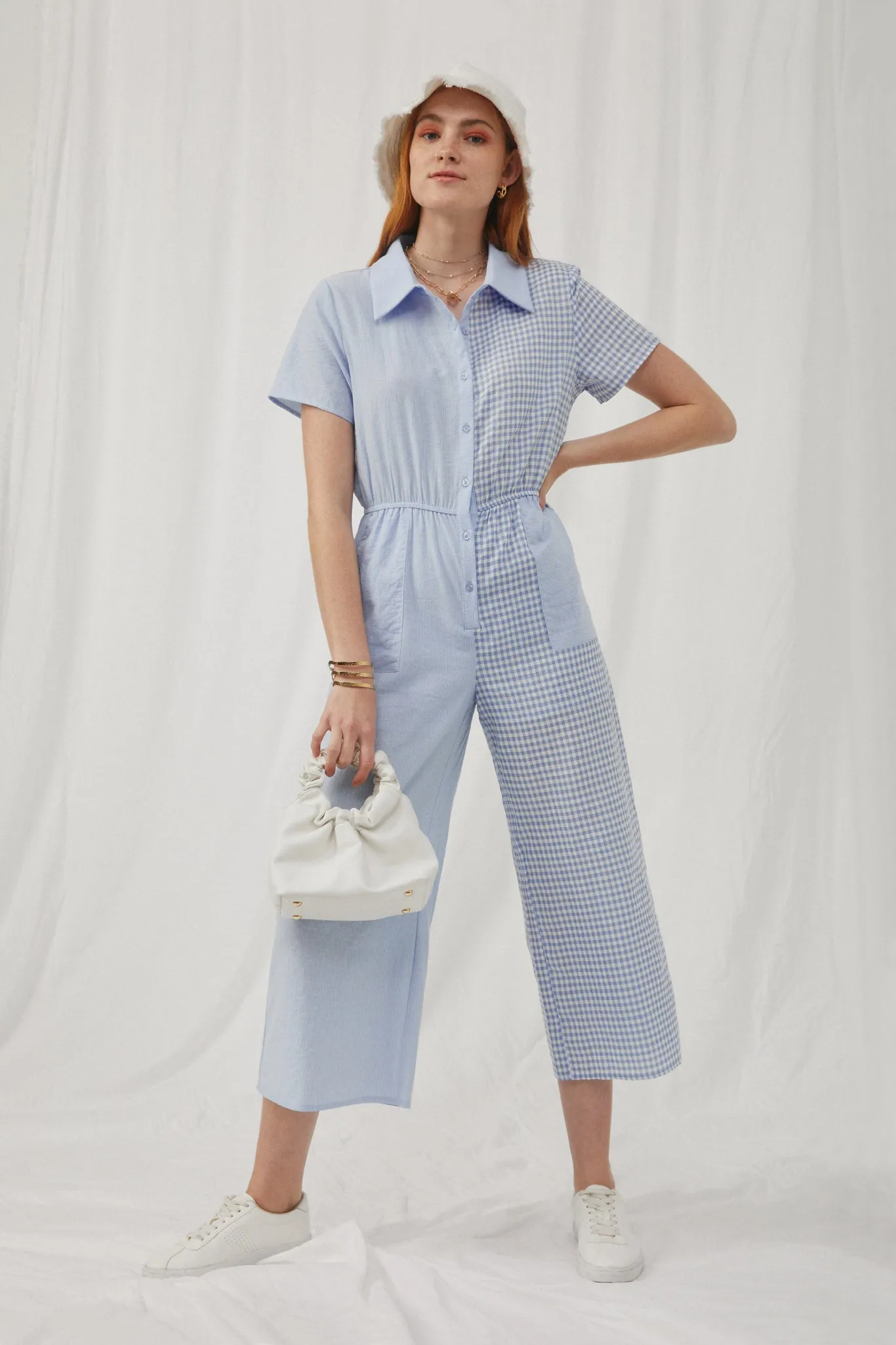 Print Block Button Up Jumpsuit