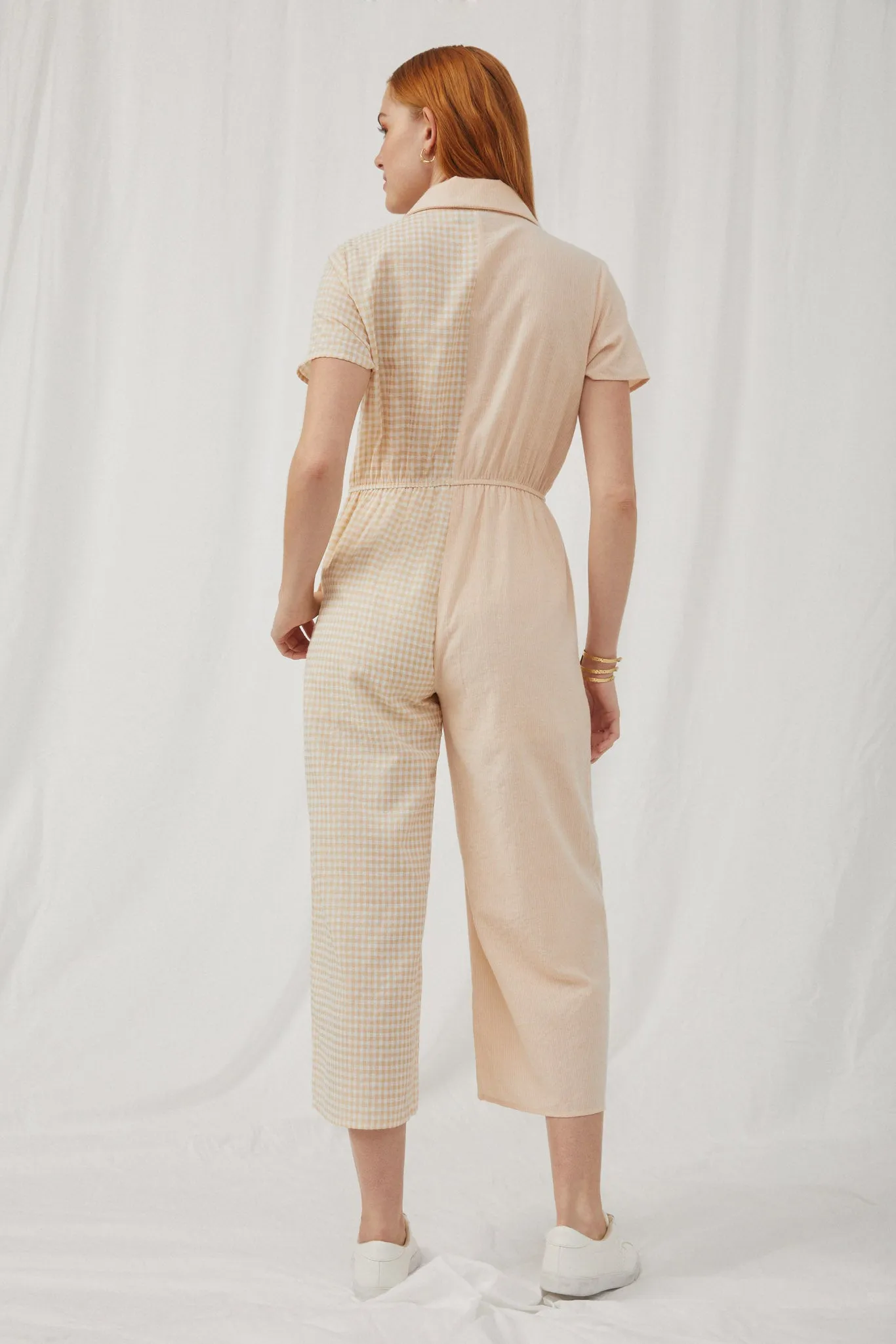 Print Block Button Up Jumpsuit