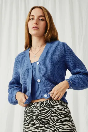 Ribbed Puff Sleeve Cropped Cardigan