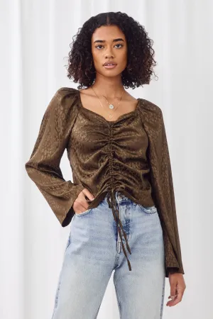 Satin Animal Print Wide Sleeve Top