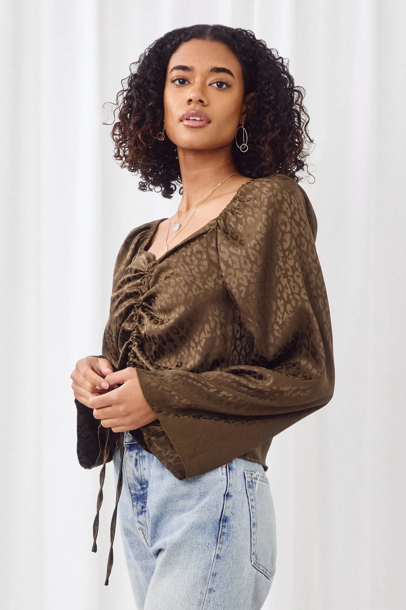 Satin Animal Print Wide Sleeve Top