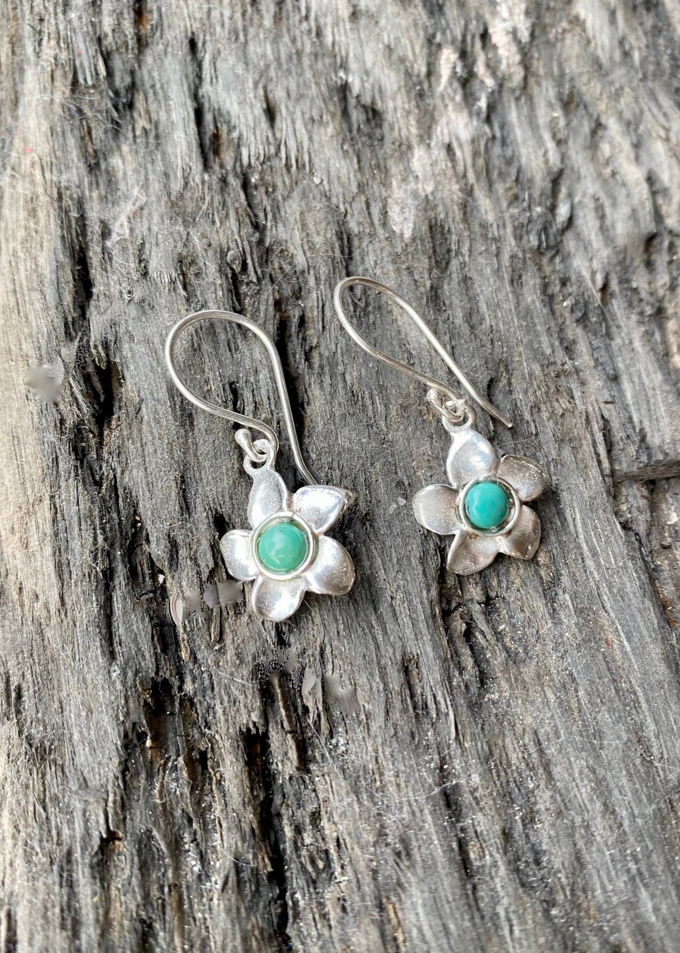 Solid Silver Turquoise Flower Drop Earrings