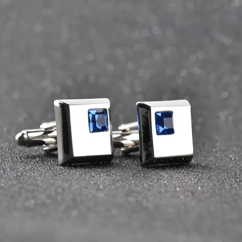 Square Blue Crystal Cufflink For Men's