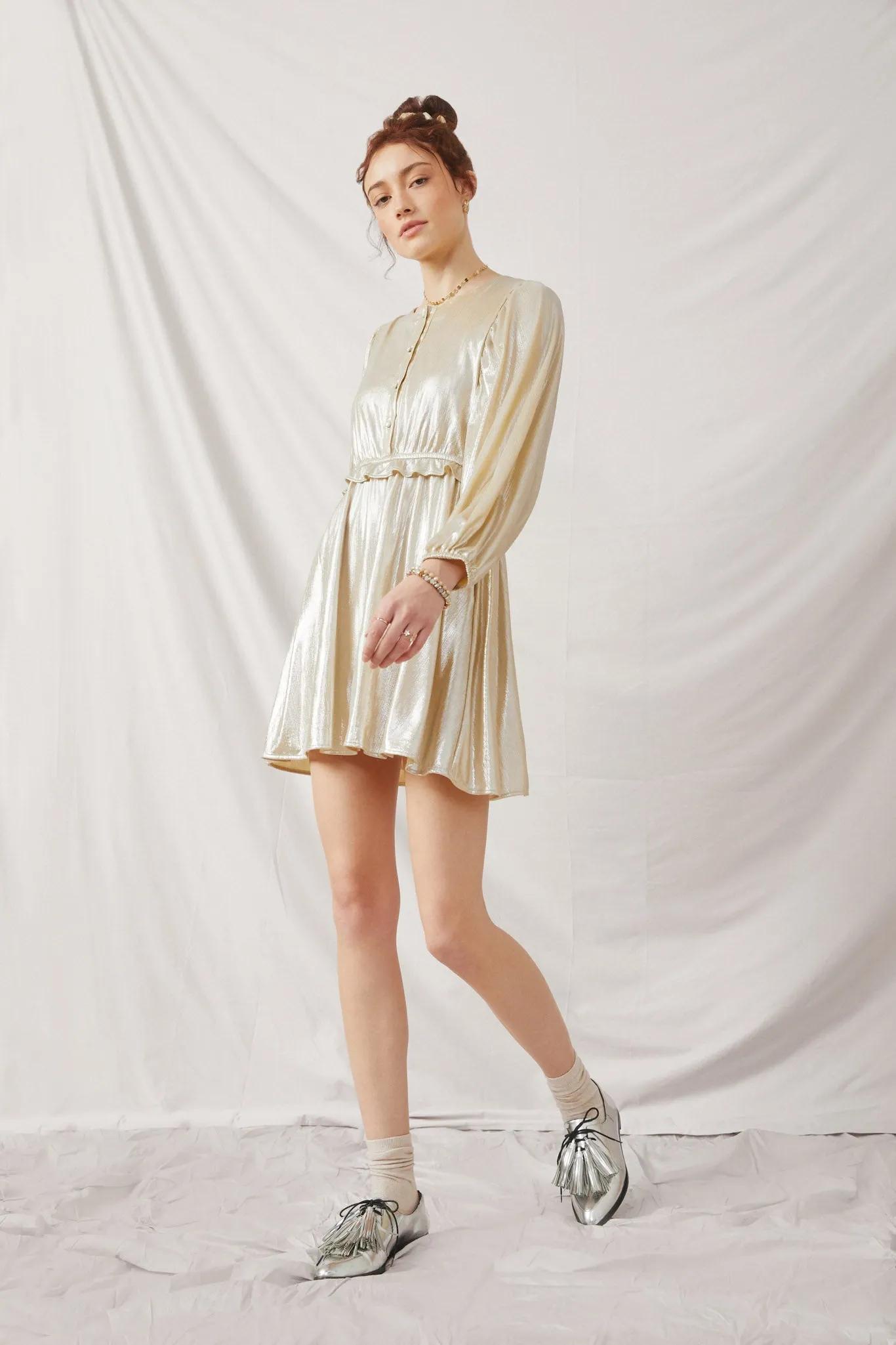 Textured Button Detail Iridescent Dress